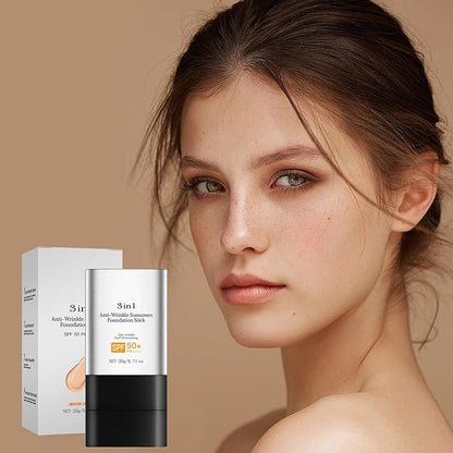 3 In 1 Matte Eraser Foundation Cream Stick，Easily Cover Skin Blemishes，long-lasting concealer and UV protection SPF 50+ foundation cream，Multi-Use Full Coverage Oil Control Makeup Stick (Medium)