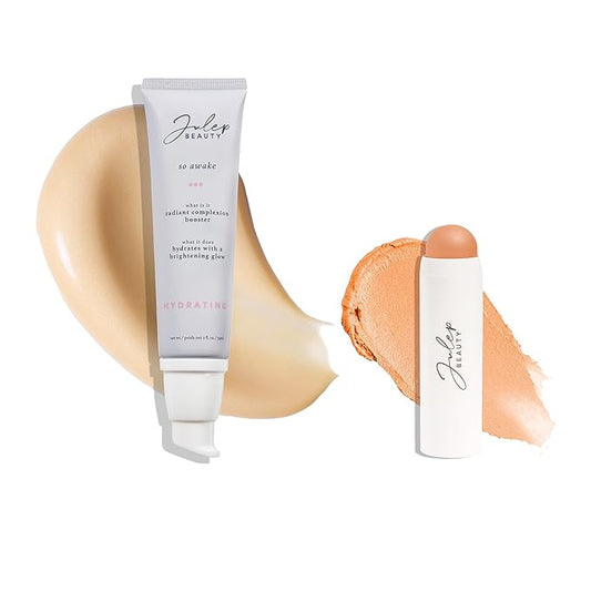 Julep Radiant Glow Duo: So Awake Snail Mucin Complexion Booster Moisturizer + Face Primer & Skip The Brush Cream-to-Powder Blush Stick in Sweet Peach Makeup & Skincare Set