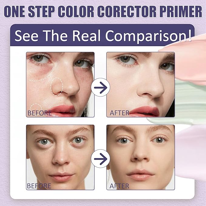 Primer for Face Before Makeup,One Step Color Corector Primer,SPF 50 PA+ 3 In 1 Sunscreen Isolation Cream,Color Correcting Facial Serum Oil Control & Moisturizing Skin Tone