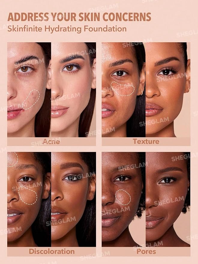 SHEGLAM Skinfinite Hydrating Foundation Flawless Dewy Foundation Hydrating Coverage Invisible Pore Concealer Pore-less Non-Greasy Lightweight Natural Soft Liquid Foundation-Honey