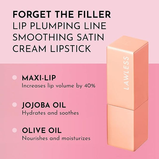Forget the Filler Lip-Plumping Line-Smoothing Satin Cream Lipstick, Tropic, Pink, 0.1 Ounce