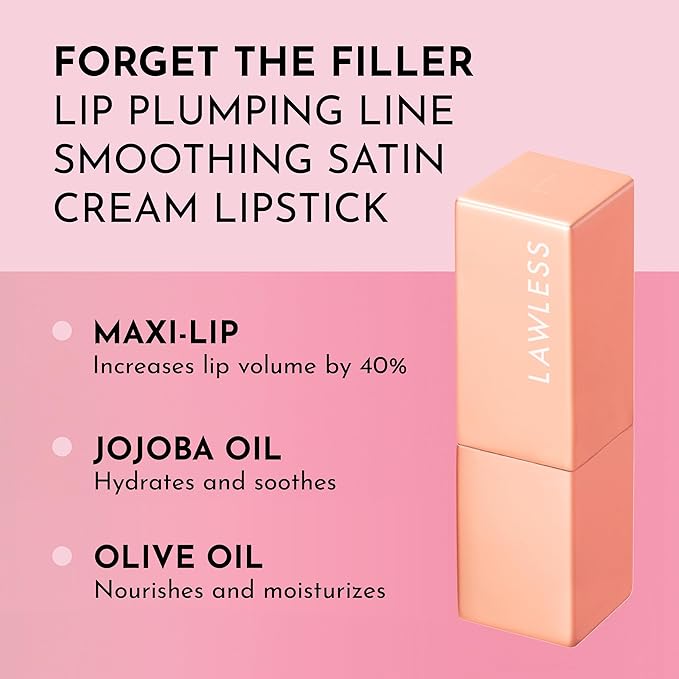 Forget the Filler Lip-Plumping Line-Smoothing Satin Cream Lipstick, Whos That Lady, Red, 0.1 Ounce