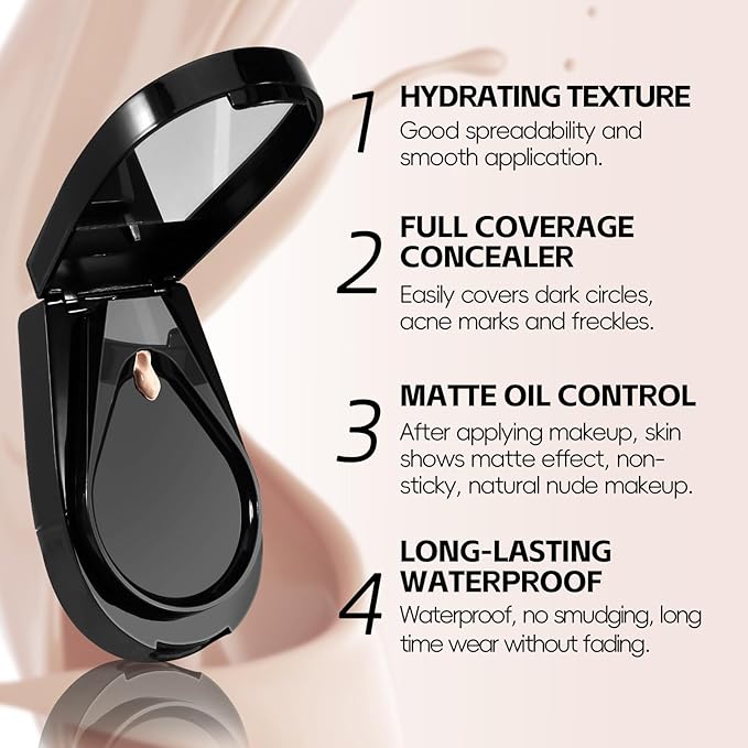 Full Coverage Liquid Foundation, Long-Lasting & Buildable Foundation Cushion BB Cream, Create Skin-Light Natural Makeup, Foundation for Mature Skin