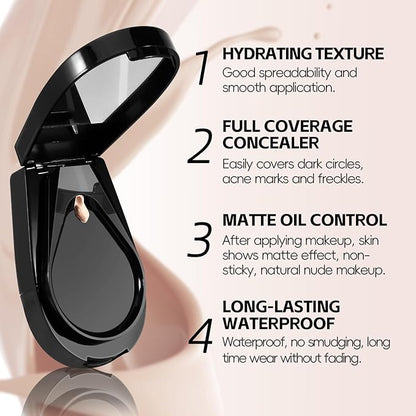 Full Coverage Liquid Foundation, Long-Lasting & Buildable Foundation Cushion BB Cream, Create Skin-Light Natural Makeup, Foundation for Mature Skin