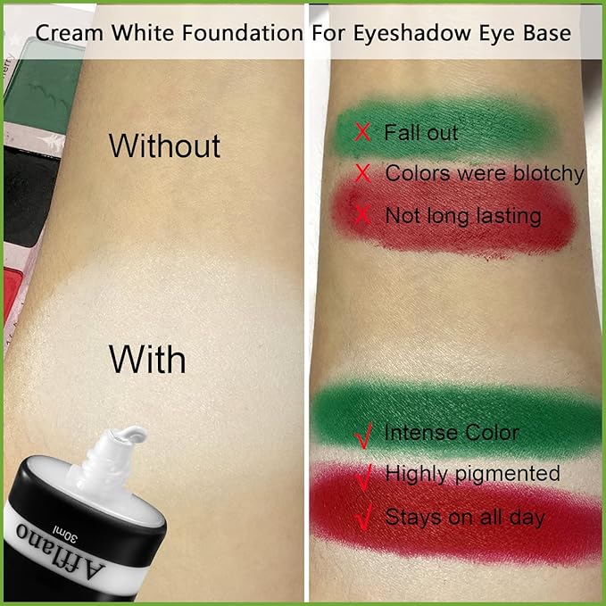 Afflano White Foundation Color Changing Makeup, Full Coverage Color Matching Foundation Skin Brightener Face Makeup, Vegan Eyeshadow Primer Base, Cosplay Clown Goth White Face Makeup for Gothic Girl