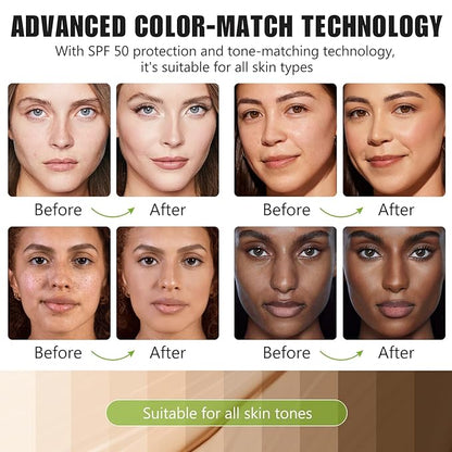 Colour Changing Foundation, 2Pack Color Changing Liquid Foundation Makeup Base Moisturizing Concealer Cover for Women, SPF15, Sunscreen, Non-Greasy, Long Lasting