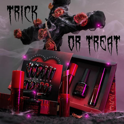Halloween Makeup Kit,Halloween Press On Nail With Tools,SFX Make up Set Fake Blood Cream,Powder Lipstick,two-tone eyeshadow,2024 New Halloween Party Supplies