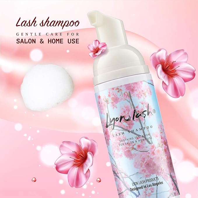 Lyon Lash Eyelash Extension Cleanser 150ml with Cleansing Brush, Foam Shampoo/Lash Bath, Gentle Formula for Sensitive people, To Remove Eye Makeup Oil & Dust & Mascara, For Professional and Home Use