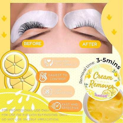 Axolotl Eyelash Extension Cream Remover 15g 0.51fl. oz | Removes Lash Extension Glue Effectively| Low Irritation | Sensitive Skin | Lash Extensions Supplies (Lemon)