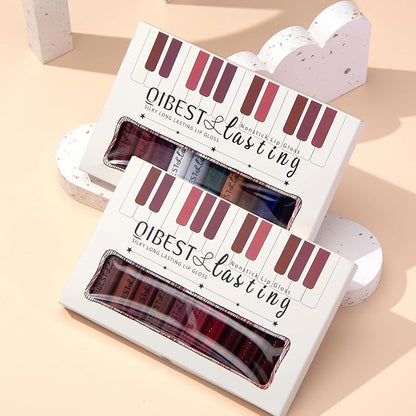 12Pcs Makeup Matte Lipstick Lip Kit, Non-Stick Cup Not Fade Velvety Liquid Lipstick Waterproof Long Lasting Durable Nude Lip Gloss Beauty Cosmetics Gift Box Makeup Set Kit (Vibrant Lip Collection)