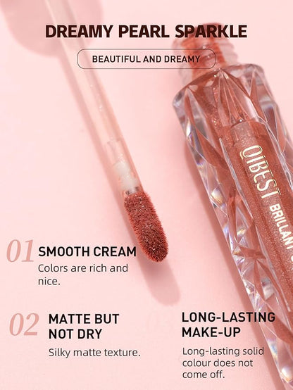 Diamond Matte Nude Lip Gloss, Glitter Metallic Liquid Lipstick Glitter Shimmer Lip Glaze, Shimmery Finish, High Pigment Long Lasting Lip Gloss Tint Christmas Party Makeup (#03)