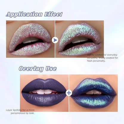 Green Glitter Lip Gloss Liquid Lipstick, Diamond Shimmer Metallic Sparkly Iridescent Chameleon Lip Gloss Gift for Women, Long Lasting Waterproof Highly Pigment Glimmer Holographic Lip Makeup01