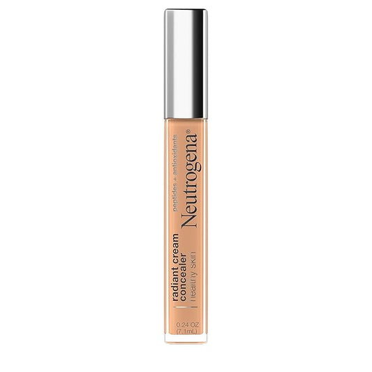 Neutrogena Healthy Skin Radiant Brightening Cream with Peptides & Vitamin E Antioxidant, Lightweight Perfecting Concealer Cream, Non-Comedogenic, Almond Medium 02 with warm undertones, 0.24 oz