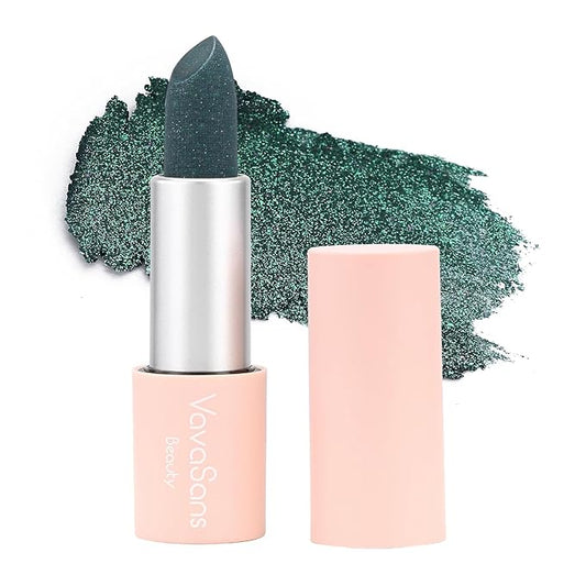 Vegan Glitter Lipstick Turquoise Shimmer Metallic Sparkling Blue Green Shade Long Lasting Waterproof Non-Sticky Formula Diamond Shiny Highly Pigmented Lip Stick for Women