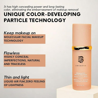 4 in 1 Foundation Liquid,4 in 1 Cosmetics Foundation Liquid with SPF 50,Medium Coverage,Longwearing & Waterproof, Hydrating Color Changing Spectrum Achieve Flawless Skin (2PCS)