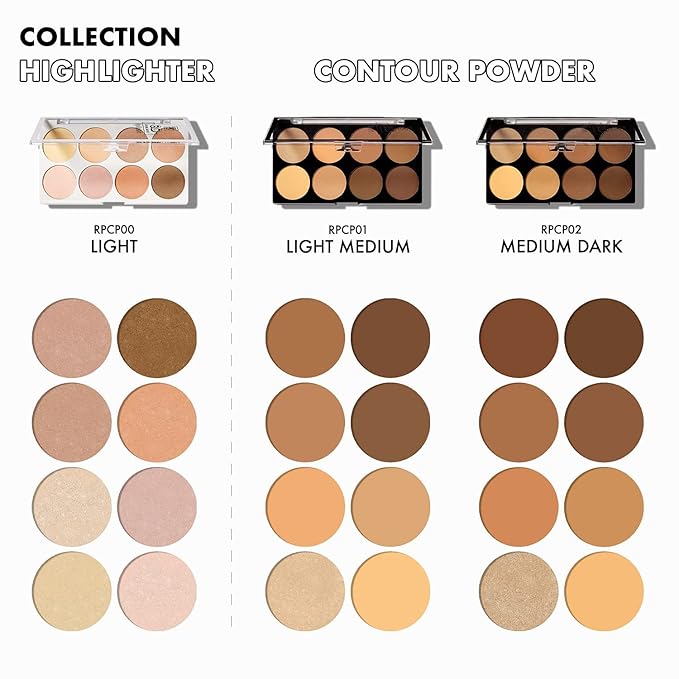 Ruby Kisses Flawless Finish with 3D Contour Powder Makeup Palette - Multiple Contouring Options, Easy Blending, Long-lasting formula, Sculpt &Highlighting, Professional finish (Light Medium)