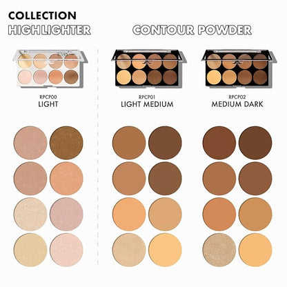 Ruby Kisses Flawless Finish with 3D Contour Powder Makeup Palette - Multiple Contouring Options, Easy Blending, Long-lasting formula, Sculpt &Highlighting, Professional finish (Light Medium)