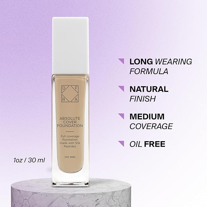 OFRA Absolute Cover Foundation #4 | Liquid Medium Coverage Foundation with Natural FInish | Oil-Free Face Makeup | Medium Shade with Neutral Undertone | 1oz/30ml