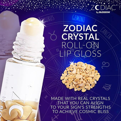 Blossom Lip Gloss Zodiac Sign Vanilla Scented Roll-On Lip Gloss, Moisturizing + Hydrating with Zodiac Crystals, Made in USA, 0.20oz, Gemini