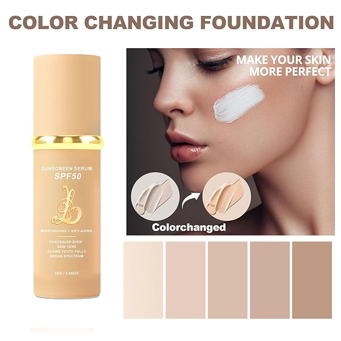 Biological Match 4-in-1 Foundation - Light/Medium Spectrum, Mature Skin Color Changed, Protect from Sun SPF 50+ Concealers Waterproof (Light, 1 Ounce)