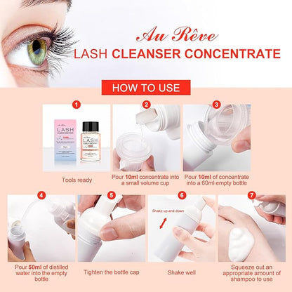 Lash Shampoo Concentrate 60ml Lash Cleanser Concentrate Add Hyaluronic Acid Oil-Free Lash Extension Shampoo Perfect for Salon，Peach