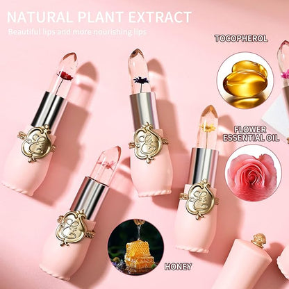 3 Pcs/Set Flower Jelly Lipstick Set Temperature Change Moisturizer Long Lasting Nutritious Balm Magic Color Change Lip Gloss (Flower Jelly Lipstick 040506)
