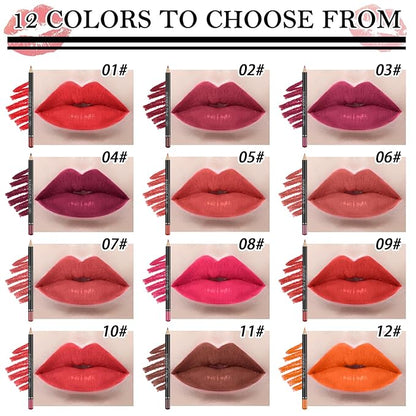 12 Colors Matte Lip Liner Set,Velvet Long Lasting Professional Nude Lip Liner Pencil,Waterproof Non-marking Lip Liner Stain Lipliner Set