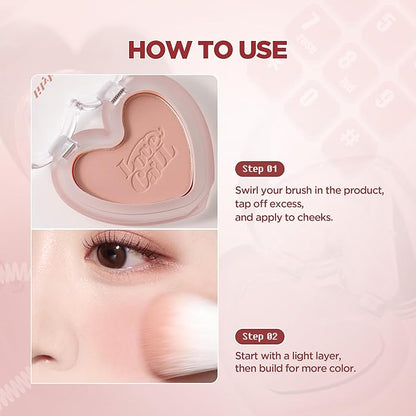 lilybyred Luv Beam Blur Cheek | Heart-Shaped Korean Powder Blush, Silky Texture, Lightweight, Soft Blurring Matte Finish, Long-Lasting, Natural Flush, Floral Woody Scent, 0.14 oz. (04 Blurry Rose)
