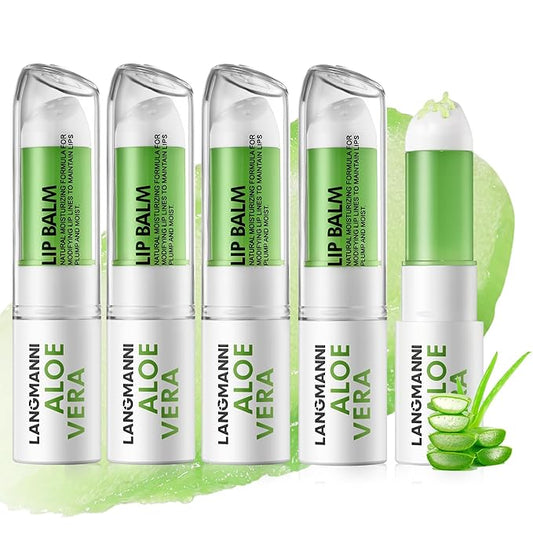Jolilab 4 Pcs Aloe Vera Lip Balm Lip Gloss, Long Lasting Hydrating Lip Care Nutritious Lip Oil Plumper Lip Balm Moisturizer Lip Gloss Lip Makeup Set for Gilrs and Women（4Pcs）