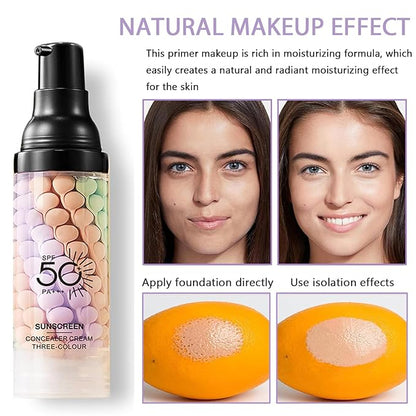 3 In 1 Primer for Face Before Makeup, SPF 50 Sunscreen Isolation Cream, One Step Color Corrector Primer, Hydrating Skin Corrector, Oil-Control & Matte Finish, Pore & Line Blurring for Radiant Tone