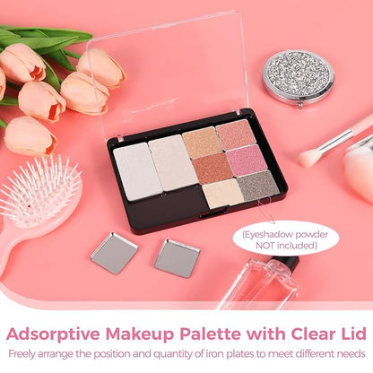 4 Pcs Adsorptive Makeup Palettes, Empty Eyeshadow Organizer with Clear Lid, 10 Grids Eyeshadow Tray with Removable Square Metal Pans for Lipstick Blush Powder (Not Included Eyeshadow Powder)