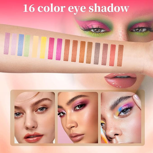 Personal Makeup Ruby-Inspired Palette Set 25 Color Multifunctional Eyeshadow, Blush Highlighter Kit with Shimmer, Pearlescent Finishes, Cruelty-Free Waterproof Includes Sponge Sticks & Mirror