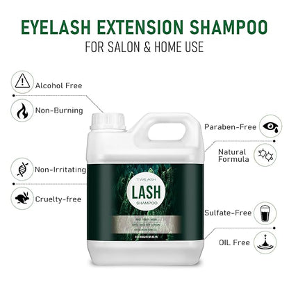 Lash Shampoo Bulk, Eyelash Cleanser for Extensions 2 Liters, Dispenser Pump, Safe Makeup Remover, Non-irritating or Burning Eyelid Foaming Cleanser for Professional Salon and Home Use