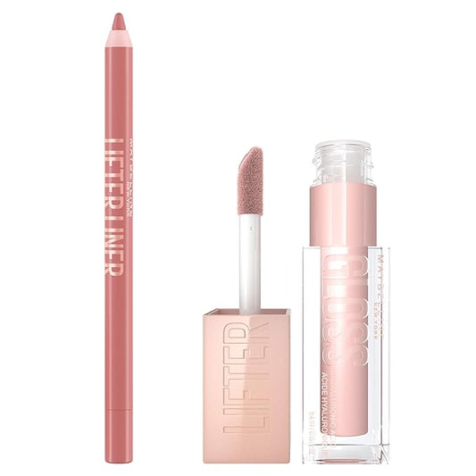 Maybelline Lifter Gloss and Lifter Liner Bundle, Lip Gloss and Lip Liner in Shades Ice and Line Leader, Pack of 2