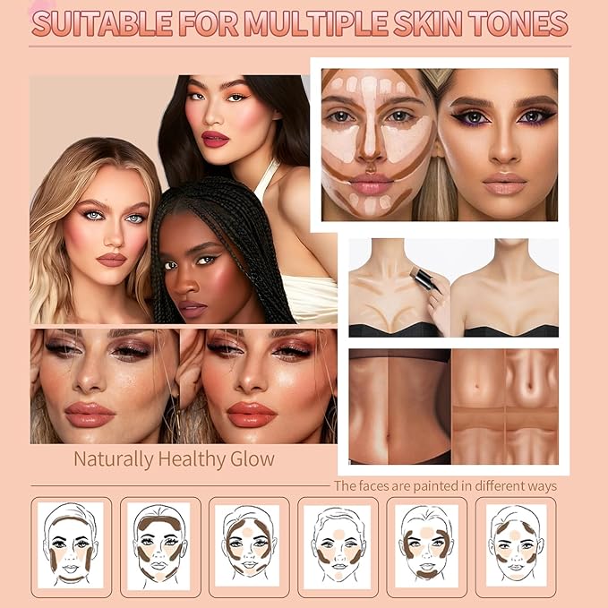 3pcs Face Contour Stick, Highlighter Stick Blush Stick Cream Contour Kit Makeup Set with Brush, Contouring Stick for Fair Skin, Concealer Stick Makeup Gift for Beginner Women Teen Girls