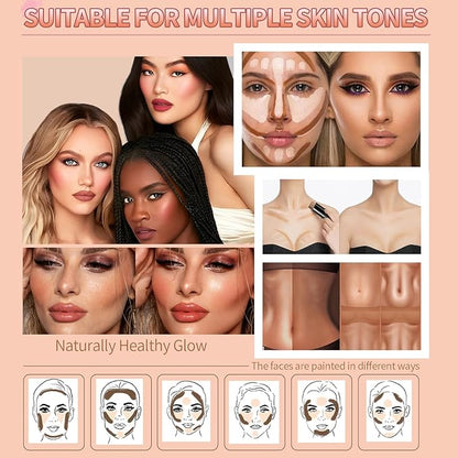 3pcs Face Contour Stick, Highlighter Stick Blush Stick Cream Contour Kit Makeup Set with Brush, Contouring Stick for Fair Skin, Concealer Stick Makeup Gift for Beginner Women Teen Girls