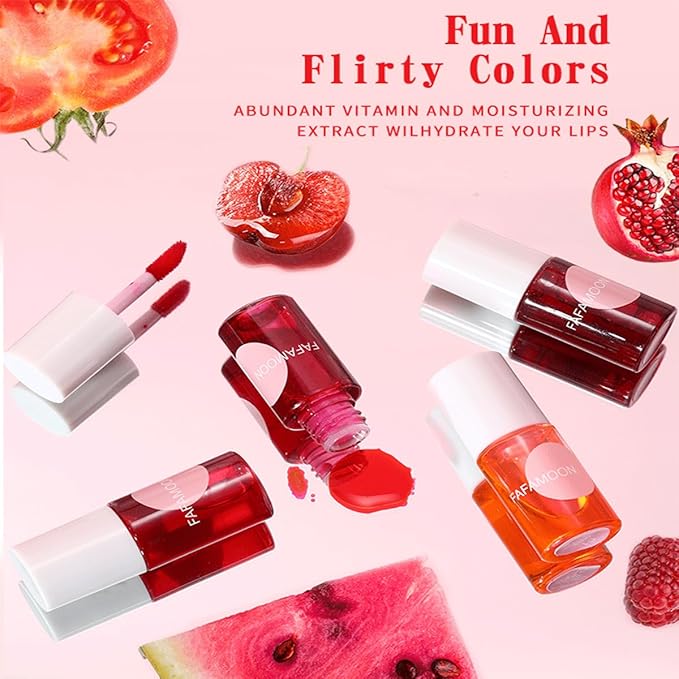 4 Colors Lip Tint Stain Set,Mini Water Lipstick,Korean Lip Gloss Moisturizing Natural,Long Lasting Waterproof,Multi-Use Lip and Cheek Tint(Apple& Strawberry& Watermelon& Cherry)