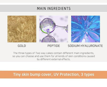 ENOUGH Premium 8 Peptide Two Way Cake SPF50, Korean Makeup Setting Powder Foundation, Face Powder with Collagen, Tattoo Cover Up - Refill Including (#21 Transparent Beige, 0.39 oz)