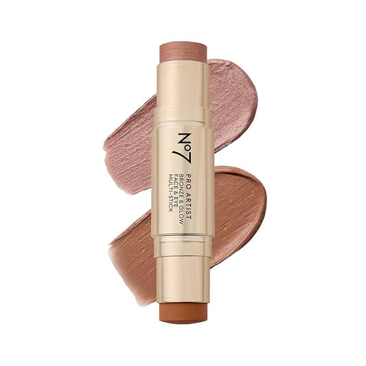 No7 Pro Artist Multi-Use Bronzer Stick & Highlighter Makeup - Dual-Ended Cream Contour and Face Highlighter with Vitamin E and Argan Oil for a Radiant Finish - Light Bronze/Champagne Glow (10g)