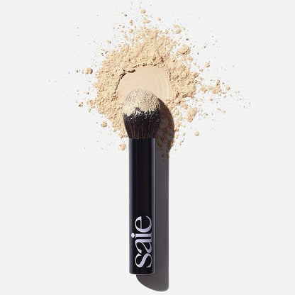Saie Face Powder Duo, Medium - The Fluffy Brush, Soft, Multi-Use Targeted Powder Brush With Tapered Tip & Airset Radiant Loose Setting Powder, Translucent Medium (0.14 oz) - Vegan, Cruelty-Fee