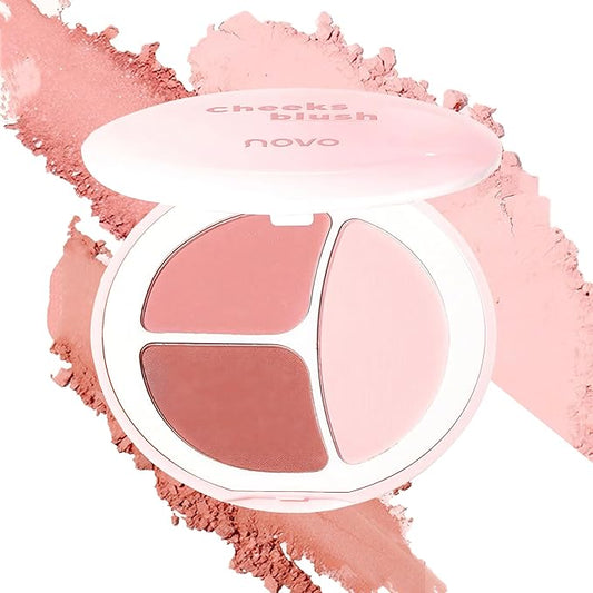 Novo 3-Color Blush Palette - Silky Smooth, Buildable Formula, Natural Radiant Glow, Long-Lasting, No Caking, Suitable for All Skin Tones (01# Tipsy Peach, Net Weight: 7.4g)