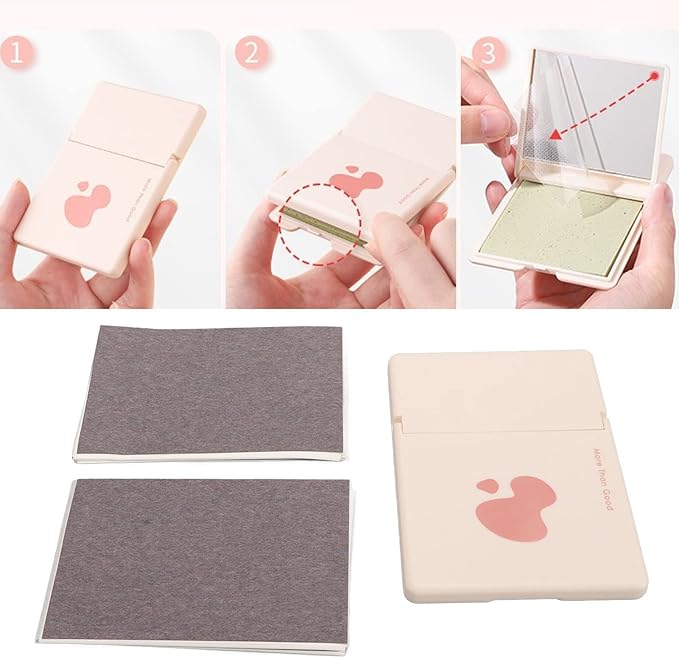 Zetiling Oil Blotting Sheet, Plant Fibre Material, 250 pcs, Easy Dispensing, Mirror Case, Makeup Puff, Easily Portable, Full Oil Control