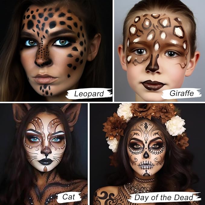 UCANBE Brown Face Body Paint Makeup Foundation, Non-Toxic Greasepaint for Kids & Adult, Waterproof Cream Face Painting Kit for Halloween Werewolf Leopard Camo Hunting SFX Make Up, Cosplay & Costumes