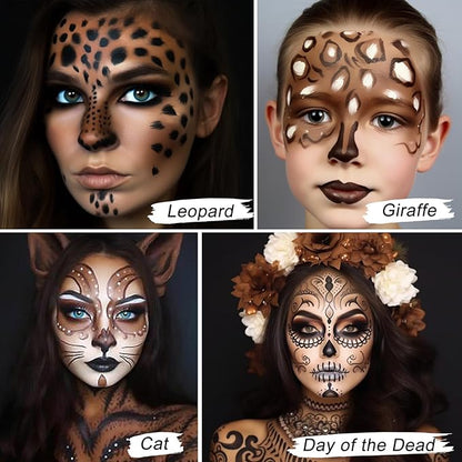 UCANBE Brown Face Body Paint Makeup Foundation, Non-Toxic Greasepaint for Kids & Adult, Waterproof Cream Face Painting Kit for Halloween Werewolf Leopard Camo Hunting SFX Make Up, Cosplay & Costumes