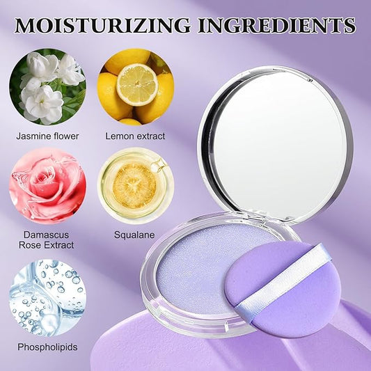 Gel-like Formula Oil-Control Primer & Setting Powder, Polvos Compactos Matte Powder for Silky Blurring Oil Control, Lavender Blurring Powder