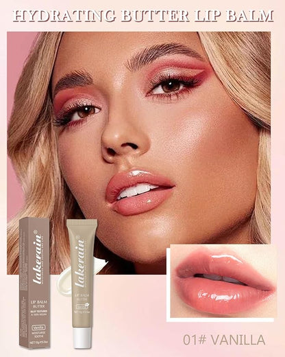 Lip Butter Balm Vanilla,Hydrating Tinted Butter Lip Gloss,Clear Lip Mask Lip Care Moisturizer,Lip Treatment Balm,Non-Sticky Glow Reviver Fat Lip Oil Lipgloss,Women's Day Makeup Gift for Women-01