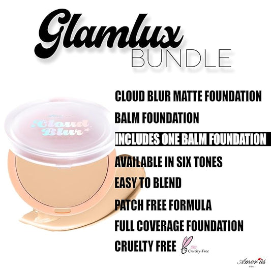 Beauty Bundle Beauty Creations Pink Cloud Pink Loose Setting Powder & Amorus Cloud Blur Matte Balm Foundation, Minimizes Pores, Matte Finish 14HR Shine Control (Light Umber)