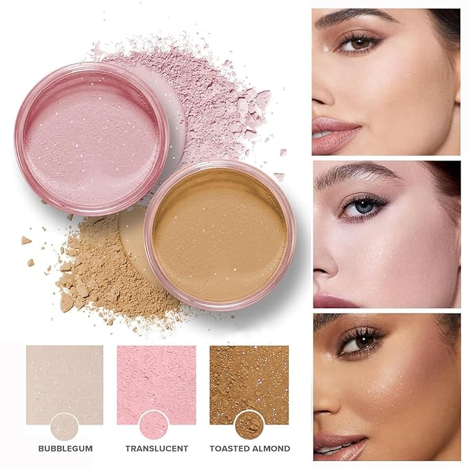 Glitter Loose Setting Powder - Translucent, Long-lasting, Lightweight, and Waterproof for Light Skin Flawless Daily Oil Control Makeup, 0.21 Oz (Bubblegum, 1pc)