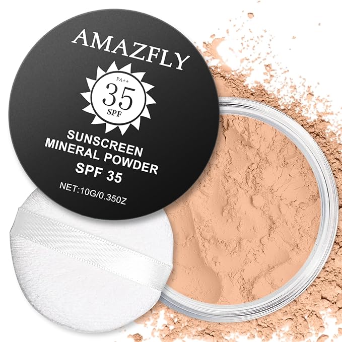 Sunscreen Mineral Powder Foundation, SPF 35, Talc-Free, Loose Powder Foundation, Buildable Lightweight Coverage, for Matte Base Makeup (#06 Medium Beige Foundation Makeup)