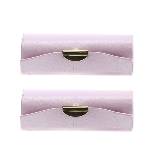 Motique Accessories Light Pink Satin Ladies Lipstick Case With Mirror Purse Holder Set of 2